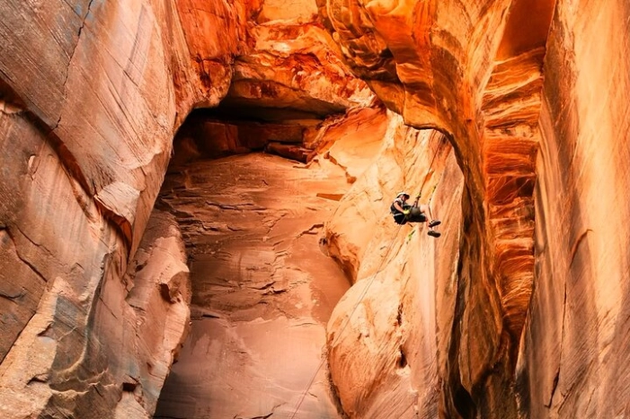 Rappelling through Rock Canyon Near Zion National Park